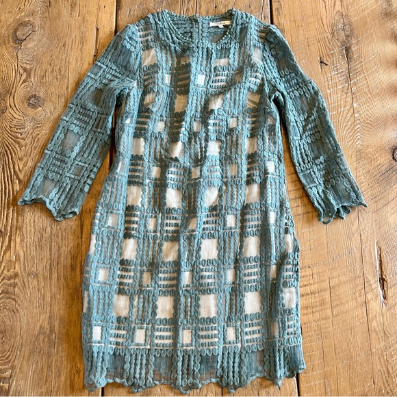 Teal Embroidered Dress with Sleeves - Picture 1 of 5